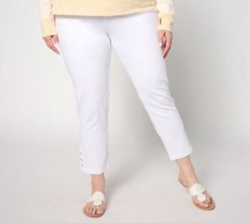 Belle By Kim Gravel Cream TripleLuxe Stretch Pull On Cropped Pants Petite 14